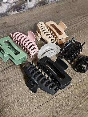 Assorted Hair Claw Clip Set - Black, Pink, Sage, Cream, White